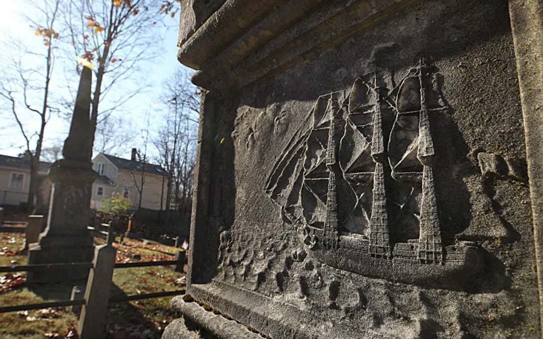A ship carved into a grave stone