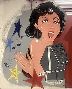 Mural of woman singing, circa 1940s, from Moseley's on the Charles.