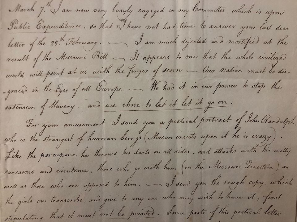 Excerpt from Dowse Missouri Compromise document